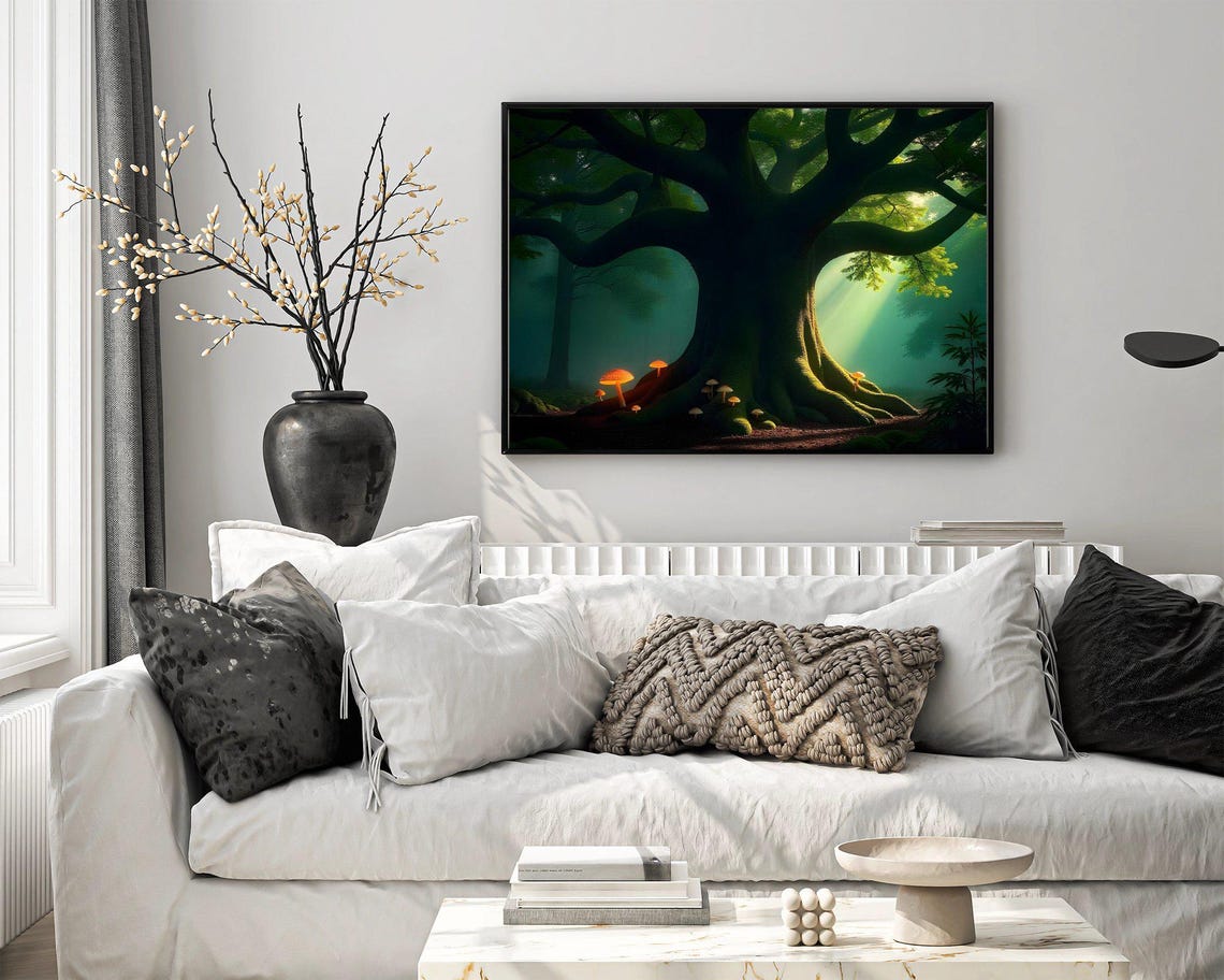 Ancient Giant Tree With Glowing Orange Mushrooms Forest Poster - Image 4