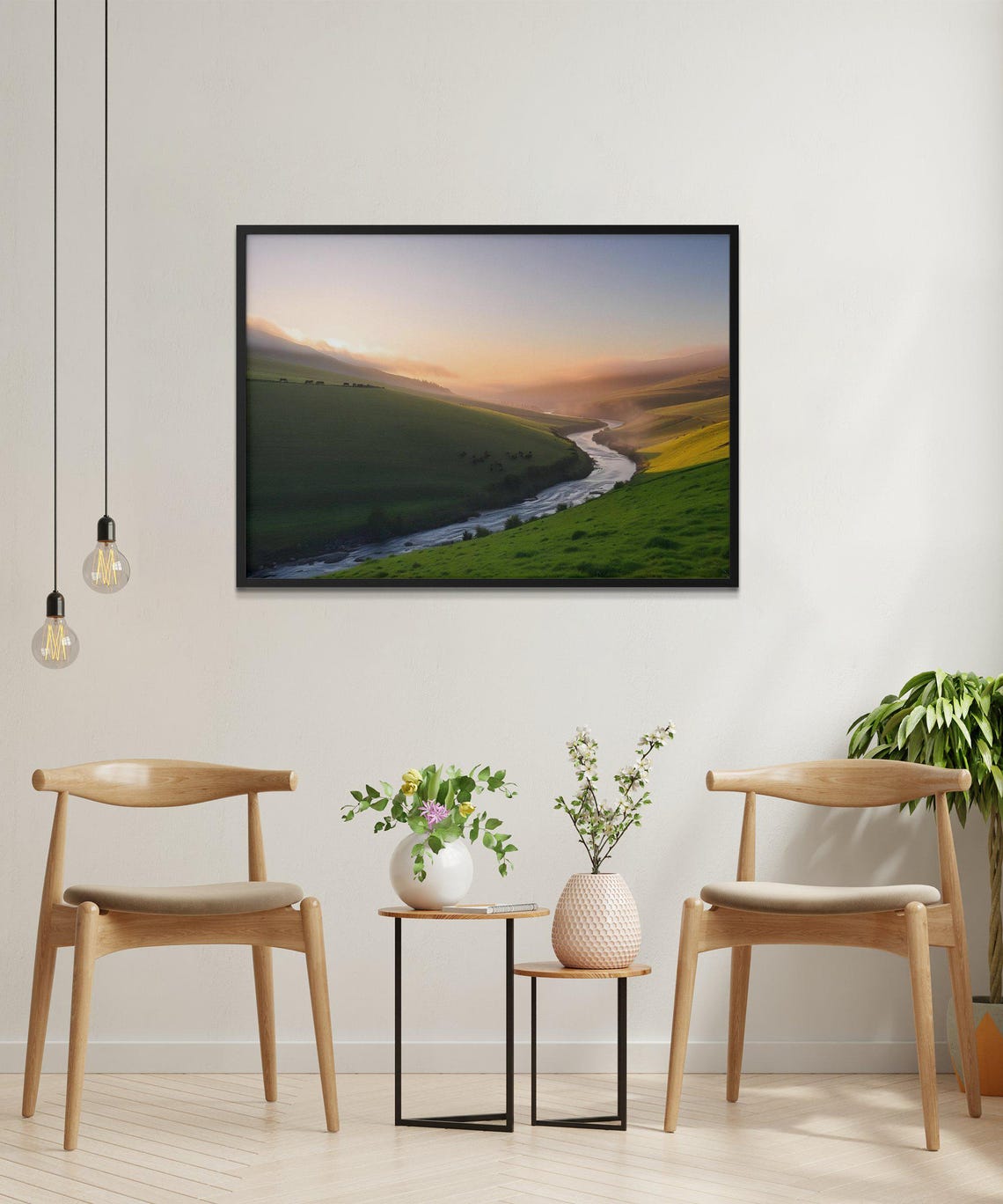 Serene Landscape Wall Art Misty Morning River Scene Nature Photography Print Calm Rolling Hills Decor Peaceful Scenery Artwork - Image 2