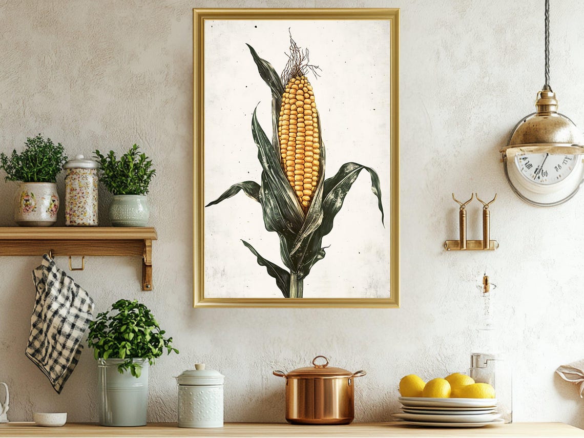 Vintage Corn on the Cob Botanical Rustic Farmhouse Kitchen Poster