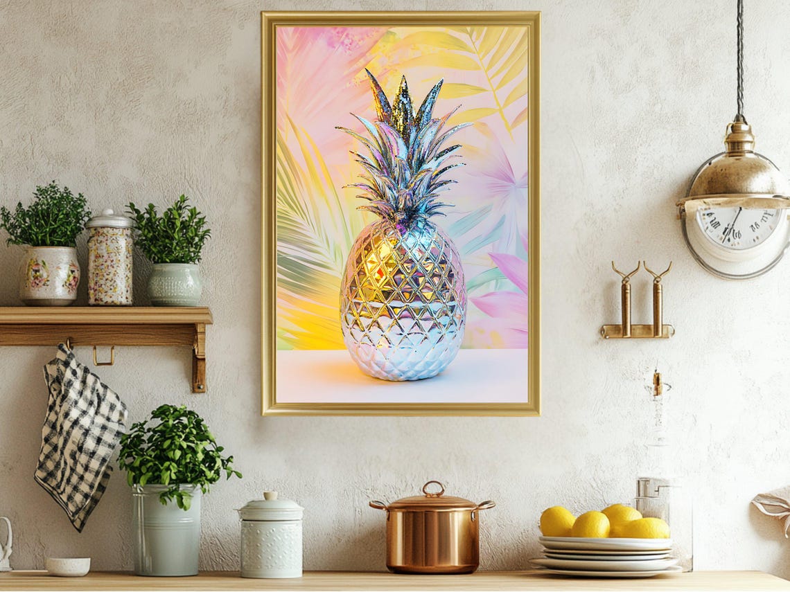 Iridescent Crystal Pineapple Pastel Tropical Decor Art Print