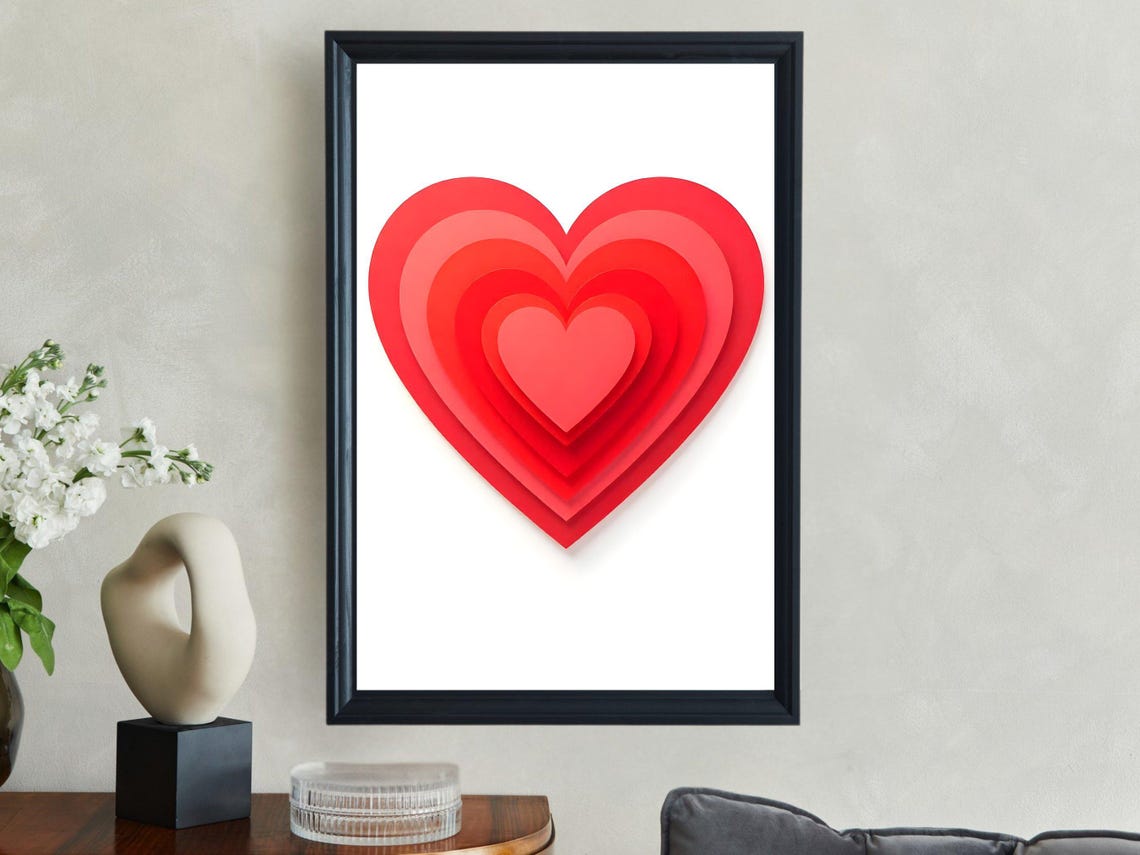 Layered Red Paper Cut Hearts Minimalist Love Themed Wall Art