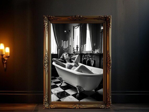 Woman Reclining In A Clawfoot Tub With Champagne Flute Poster