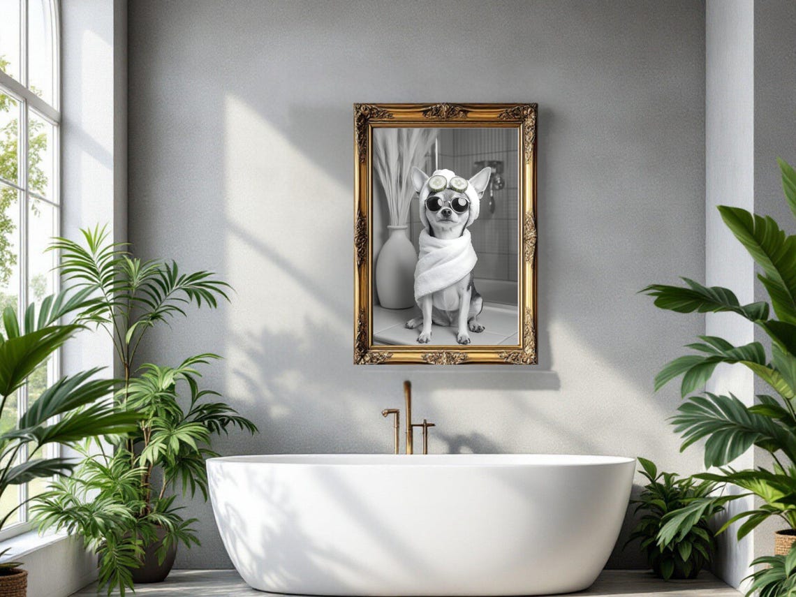 Chihuahua in a Towel Wearing Sunglasses With Cucumber Slices Poster - Image 3
