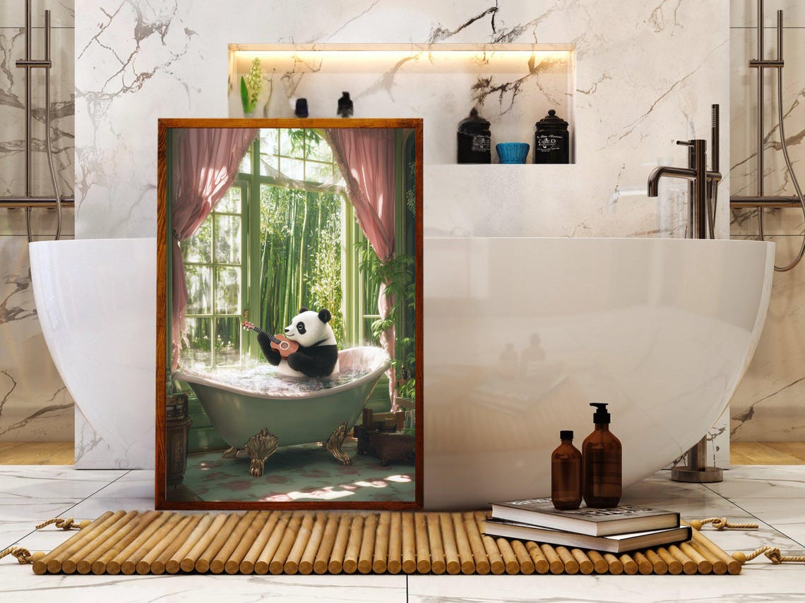 Panda Playing Ukulele in a Green Bathtub with Bamboo View Poster - Image 5