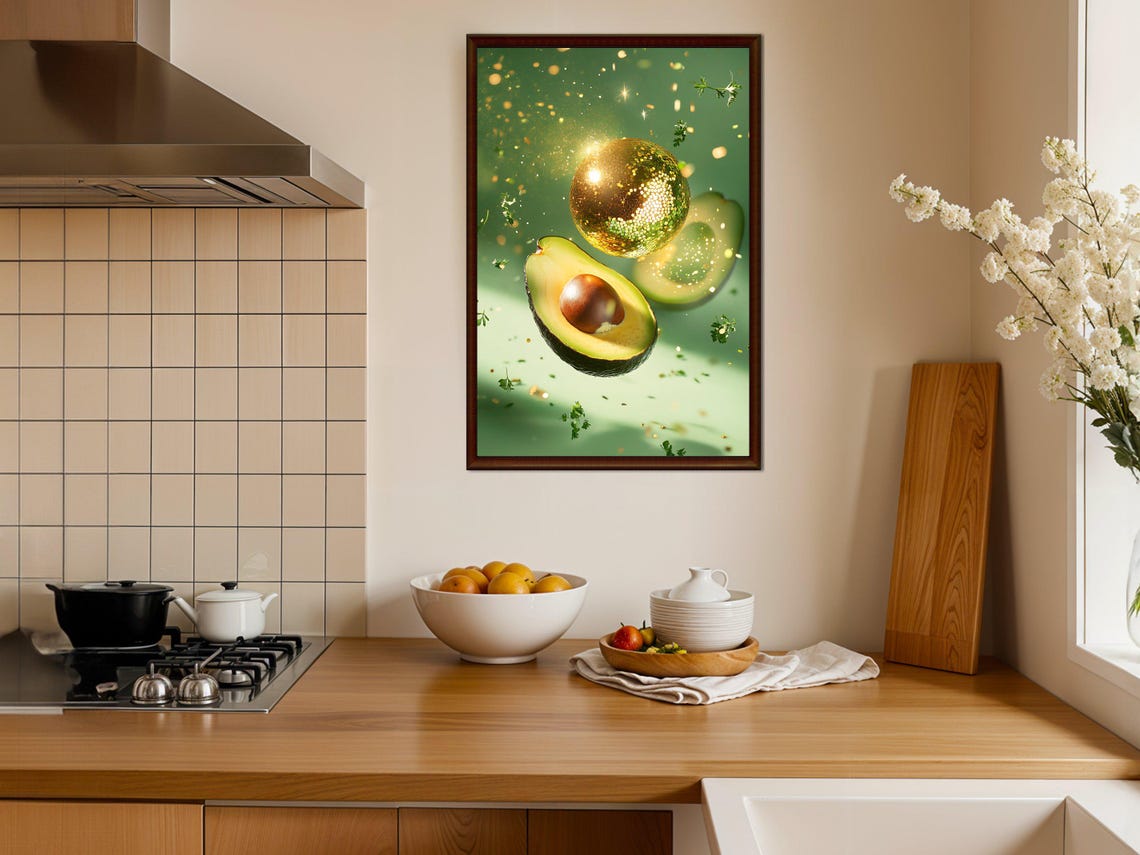 Glittering Gold Avocado Sparkle Modern Kitchen Artwork Poster - Image 3