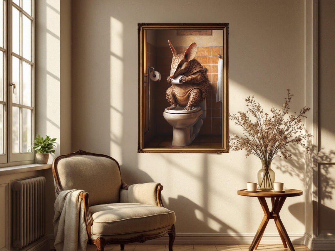 Armadillo Sitting on a Toilet Holding a Toilet Paper Roll Poster - Image 4