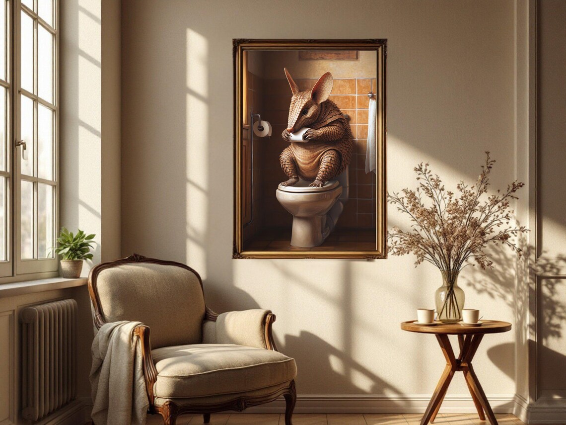 Quirky Armadillo Bathroom Wall Art Armadillo In Toilet Humorous Print Funny Animal Art Unique Bathroom Decor Cute Armadillo Poster - Image 4