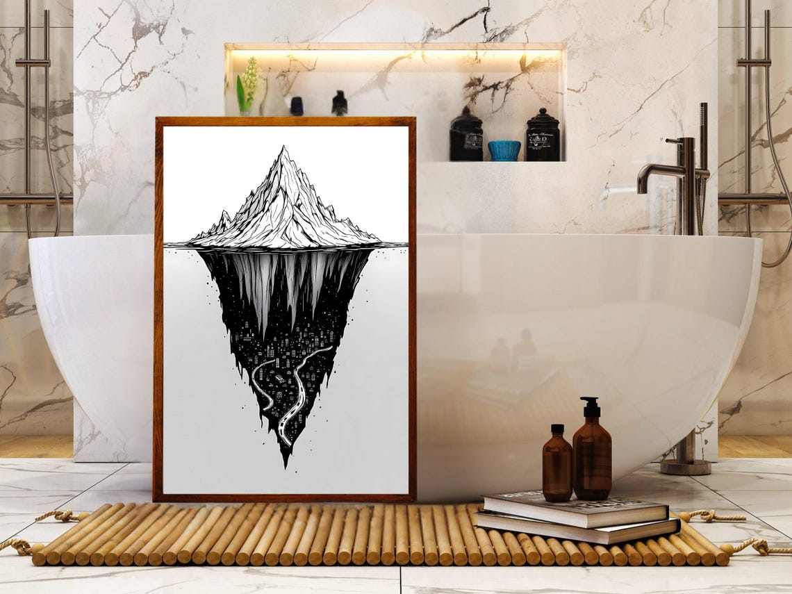 Mystical Mountain Wall Art Fantasy Landscape Print Underworld Architecture Intricate Mountain Drawing Surreal Nature Scene - Image 4