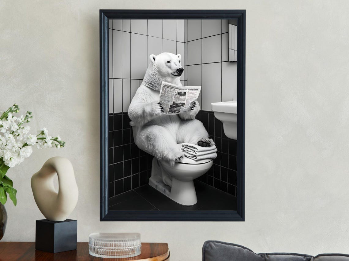 Polar Bear Sitting on the Toilet Reading the Morning Newspaper Poster - Image 2