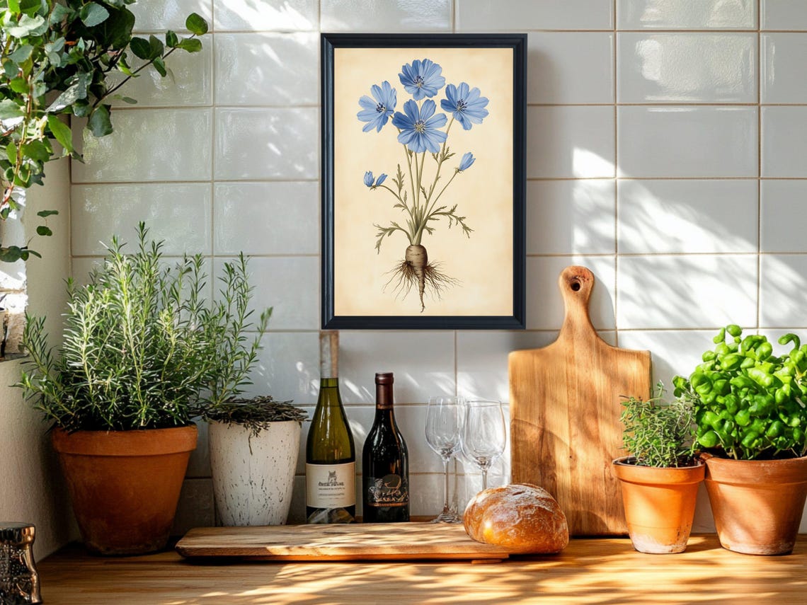 Blue Wildflower With Roots Vintage Botanical Flower Study Poster - Image 2
