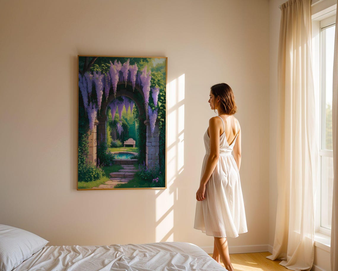 Wisteria Covered Stone Archway Serene Secret Garden Path Poster - Image 4