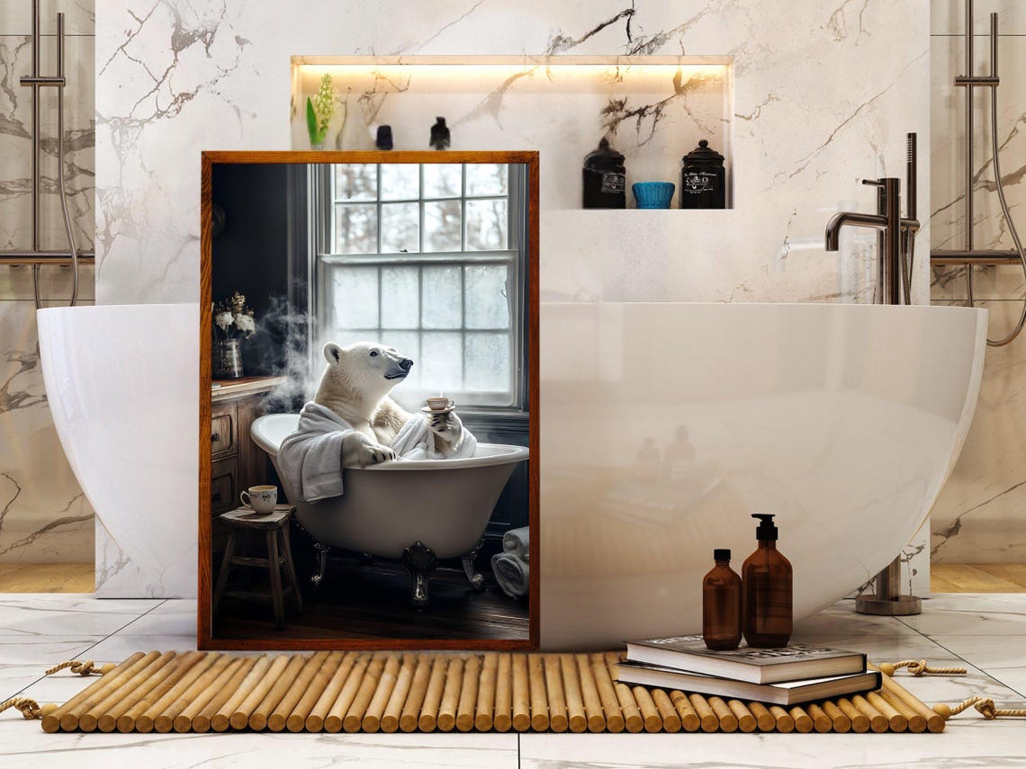 Polar Bear Relaxing in a Clawfoot Bathtub with a Cup of Tea Poster - Image 5