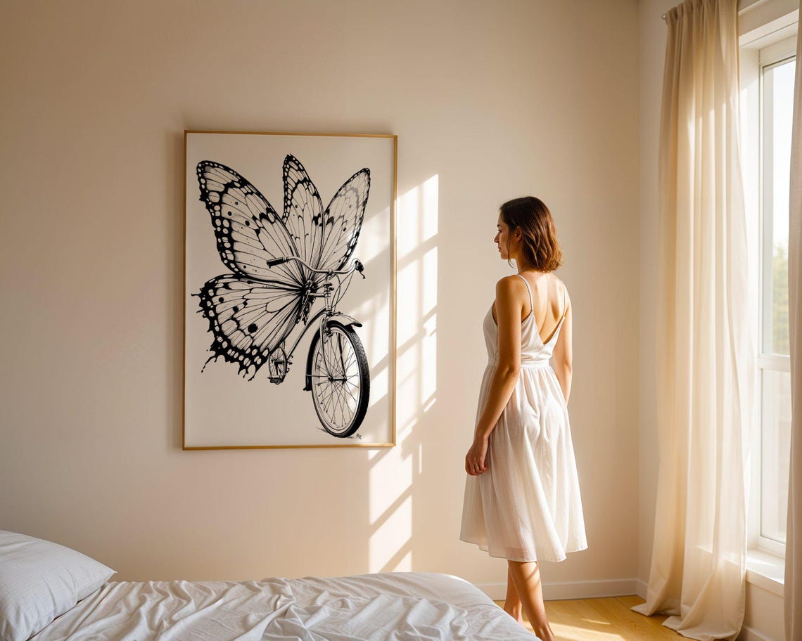Butterfly Bicycle Wall Art Print Unique Bicycle Art Poster Butterfly Wings Bike Illustration Modern Home Decor Nature Inspired Art - Image 5