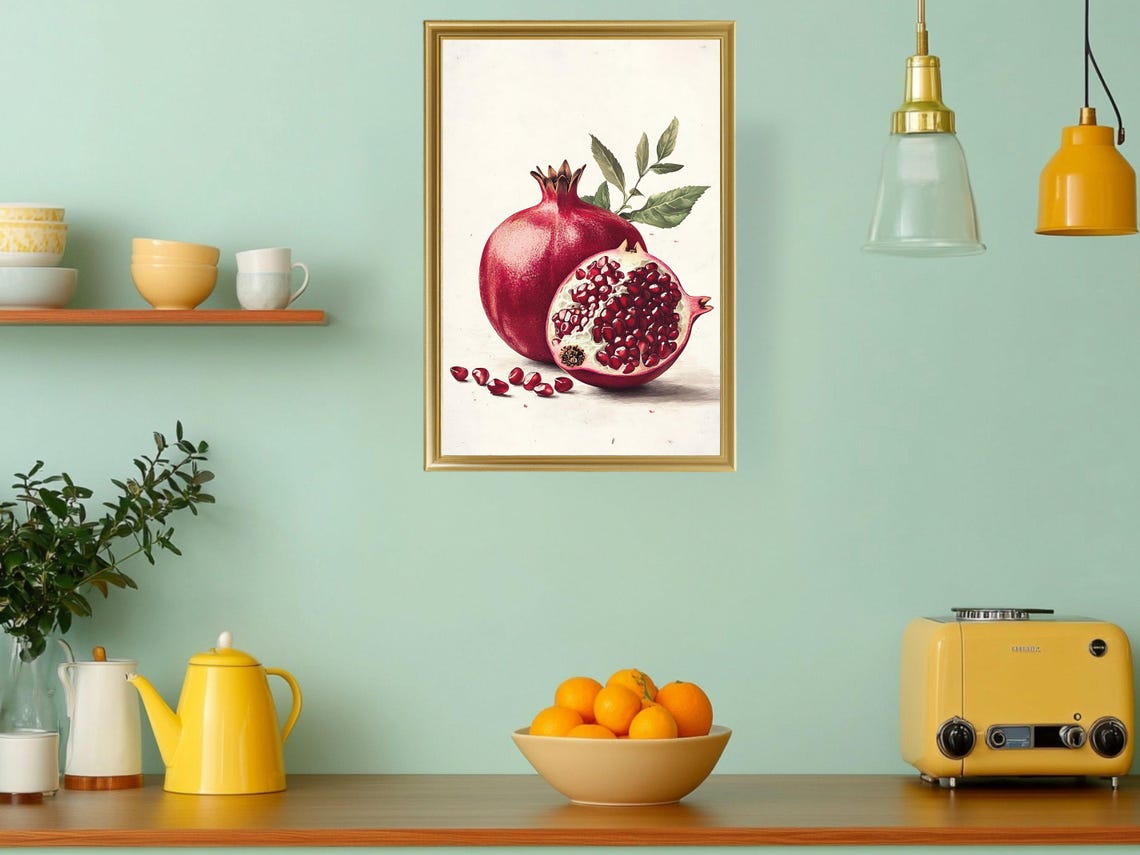 Vibrant Pomegranate Botanical Fruit Watercolor Kitchen Poster - Image 3