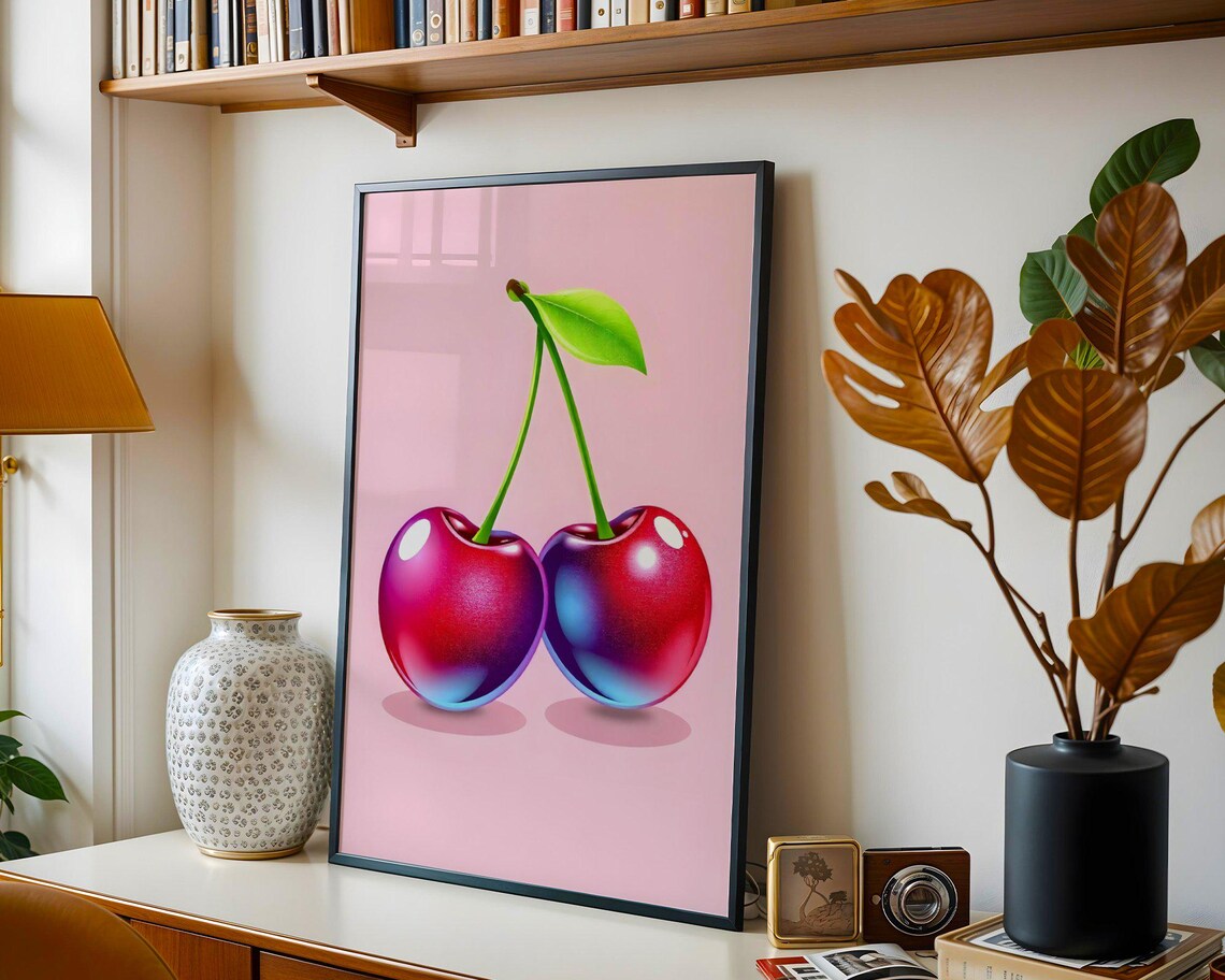 Cherry Wall Art Vibrant Cherry Artwork Modern Kitchen Decor Preppy Wall Art Bright Cherry Print Colorful Fruit Poster - Image 5