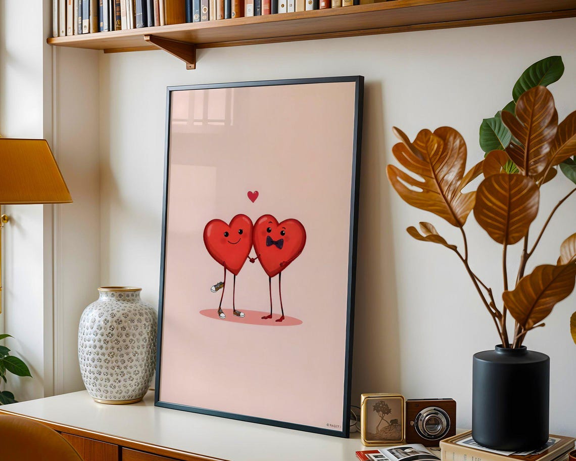 Cute Smiling Heart Couple in Love Romantic Illustration Art Poster - Image 5