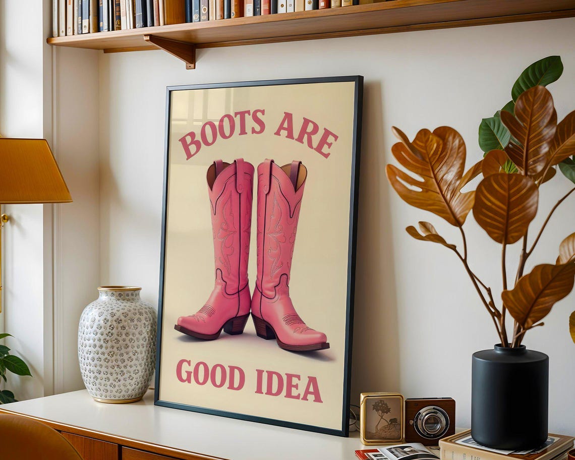 Boots Are Good Idea Pink Embroidered Cowboy Boots Western Quote Poster - Image 5