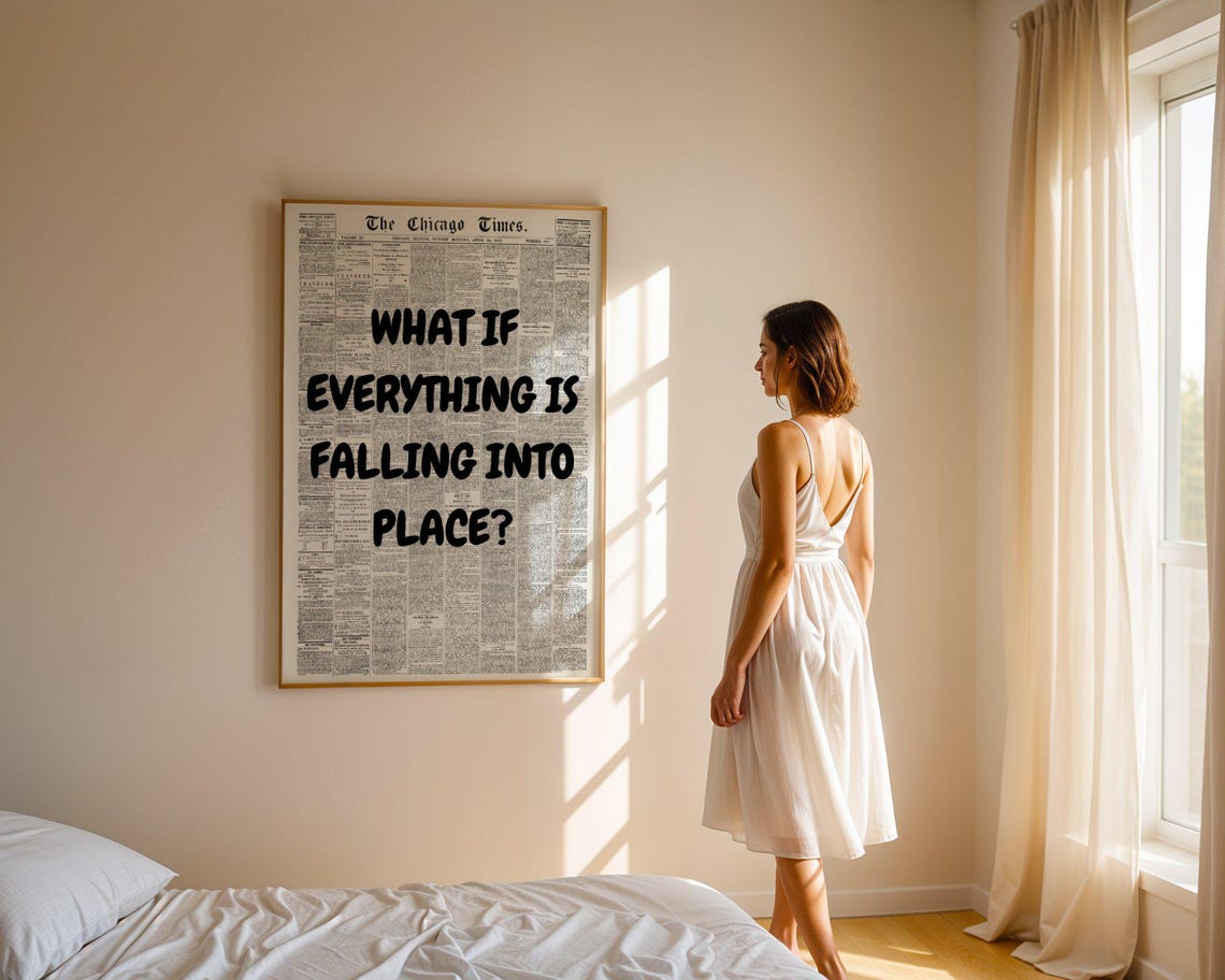 What If Everything Is Falling Into Place Black Newspaper Quote Poster - Image 5