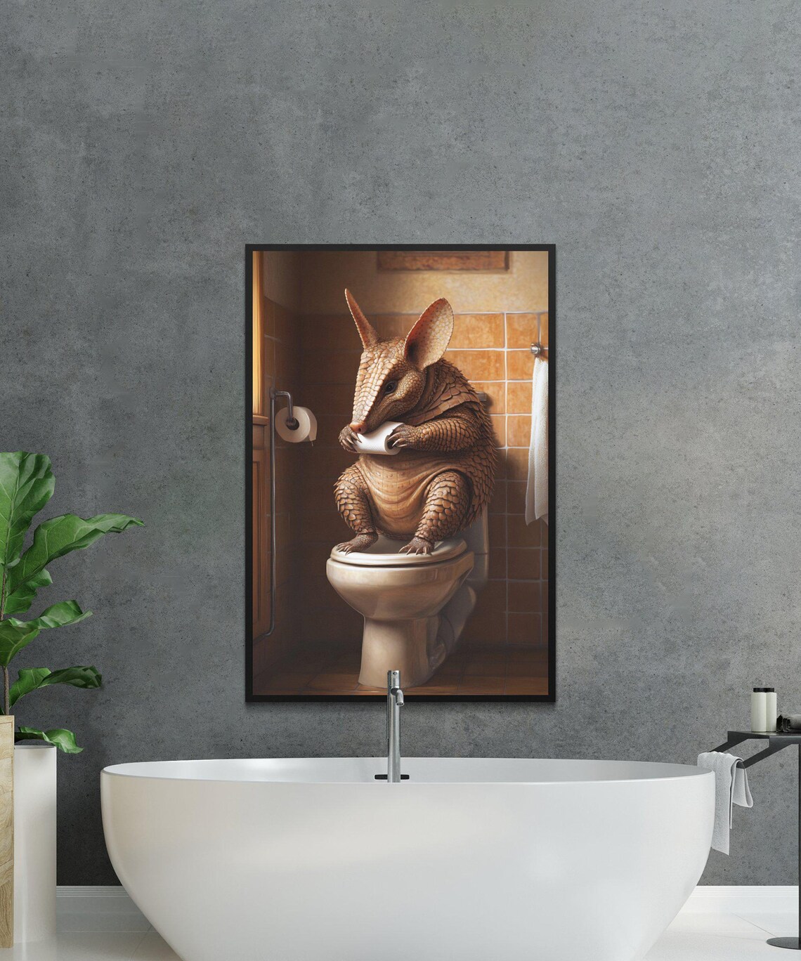 Armadillo Sitting on a Toilet Holding a Toilet Paper Roll Poster - Image 2