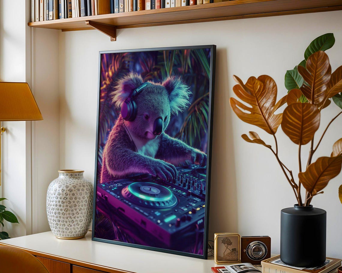 DJ Koala Spinning Records in Neon Colors Vibrant Music Room Wall Art - Image 5
