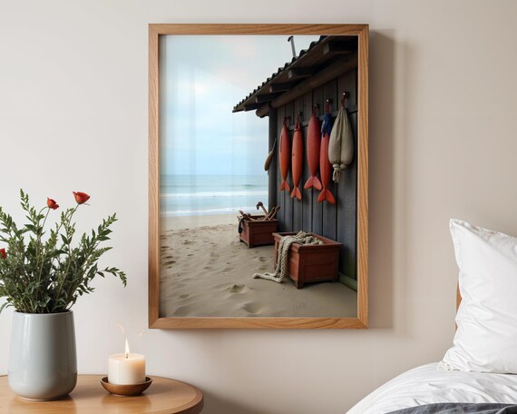 Coastal Fishing Decor Rustic Beach Wall Art Nautical Fishing Shack Ocean Scene Seaside Wall Art Relaxing Coastal Wall Decor