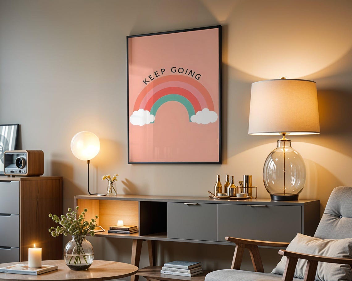 Keep Going Coral Rainbow Arch on Peach Background Quote Poster - Image 3