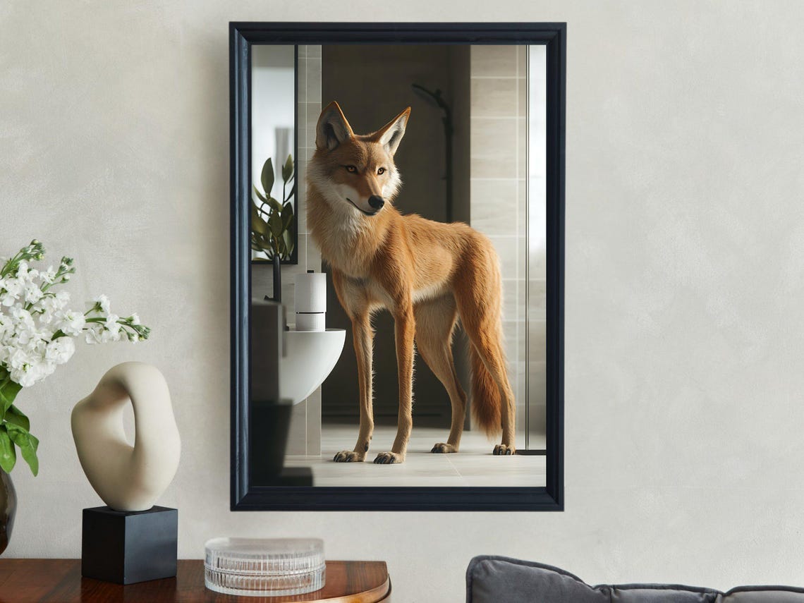 Wild Fox Standing In Modern Bathroom Photorealistic Animal Poster - Image 2