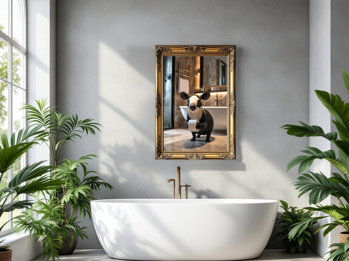 Adorable Tapir Bathroom Wall Art Cute Animal Holding Toilet Paper Funny Bathroom Decor Unique Wall Print Quirky Home Decor - Image 3