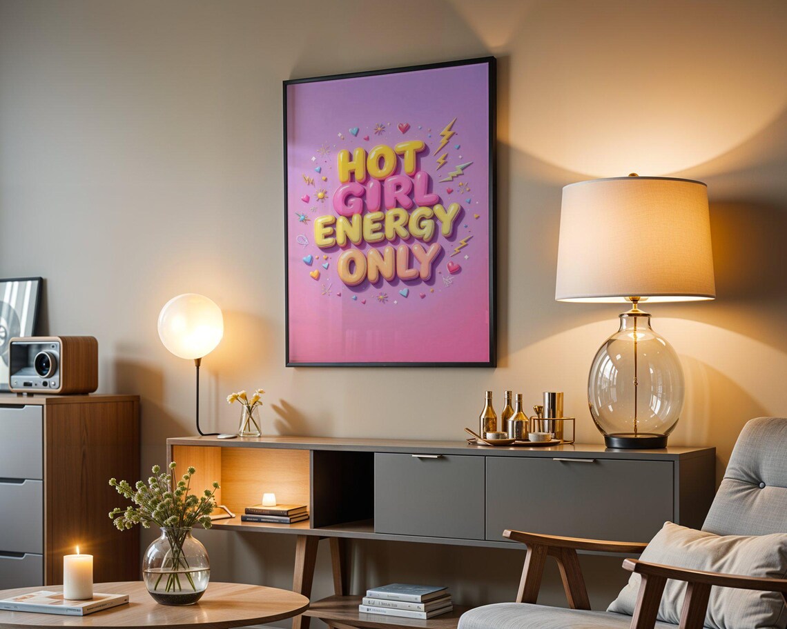 Hot Girl Energy Only 3D Bubble Letter Purple Pink Empowerment Quote Poster - Image 4