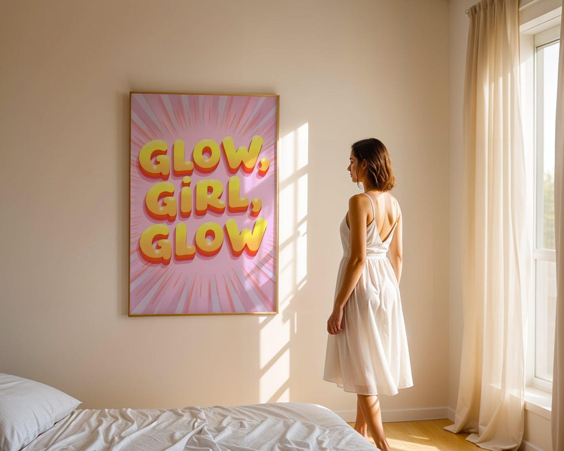 Glow GiRL Glow Neon Bubble Letters on Pink Burst Quote Poster - Image 4