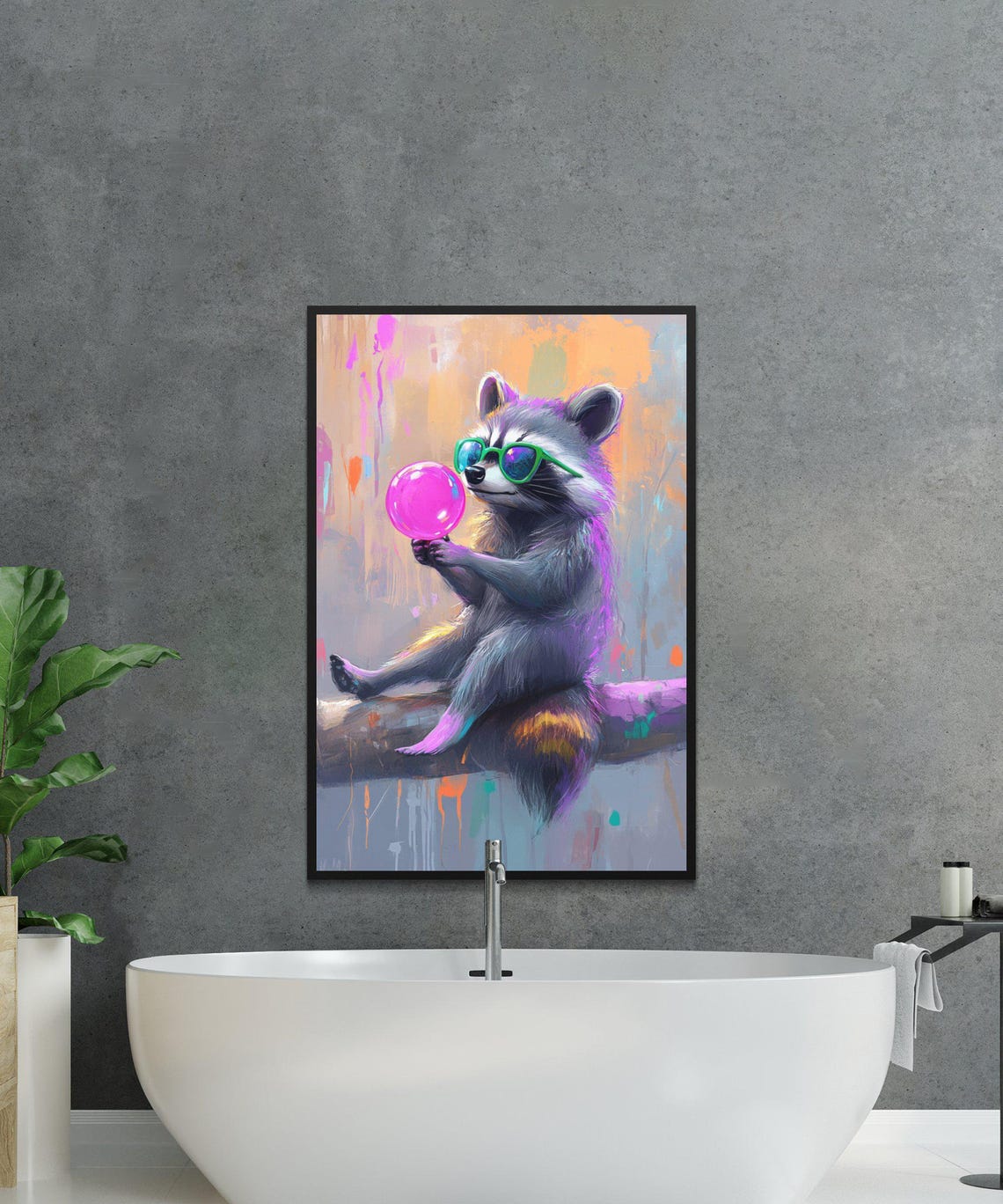 Cool Raccoon With Green Sunglasses Blowing Pink Bubble Poster - Image 4