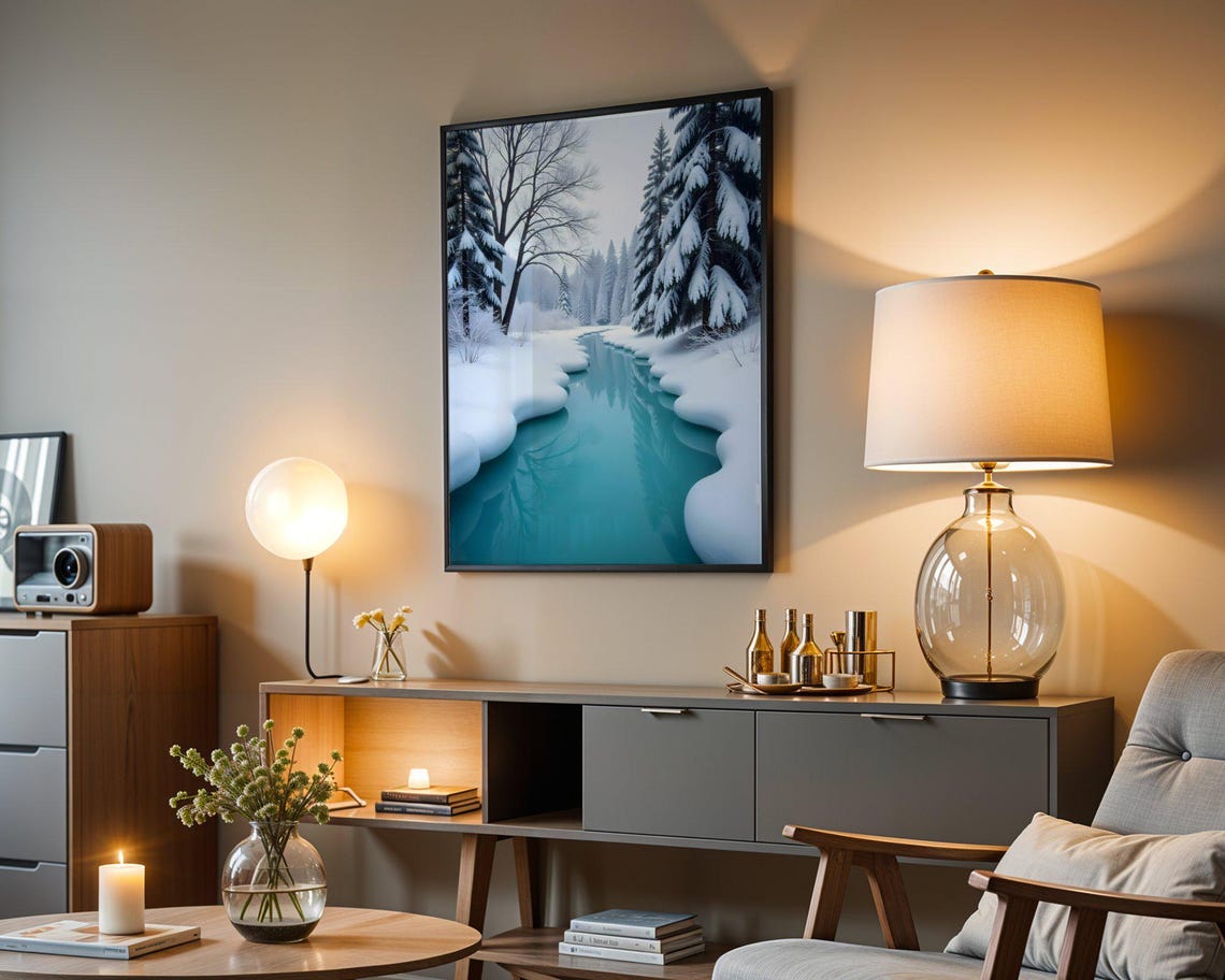 Turquoise River Winding Through Snowy Winter Forest Landscape Poster - Image 5