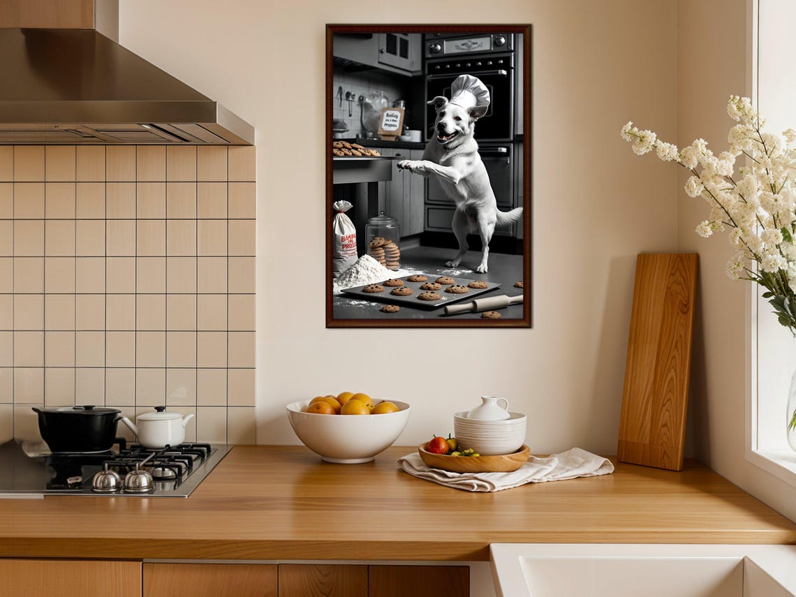 Smiling Dog Chef Baking Cookies Funny Kitchen Pet Humor Poster - Image 4