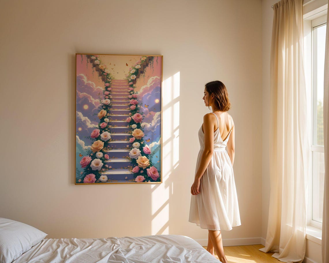 Rose Stairway Ascending To Dreamy Heavenly Sky Floral Poster - Image 4