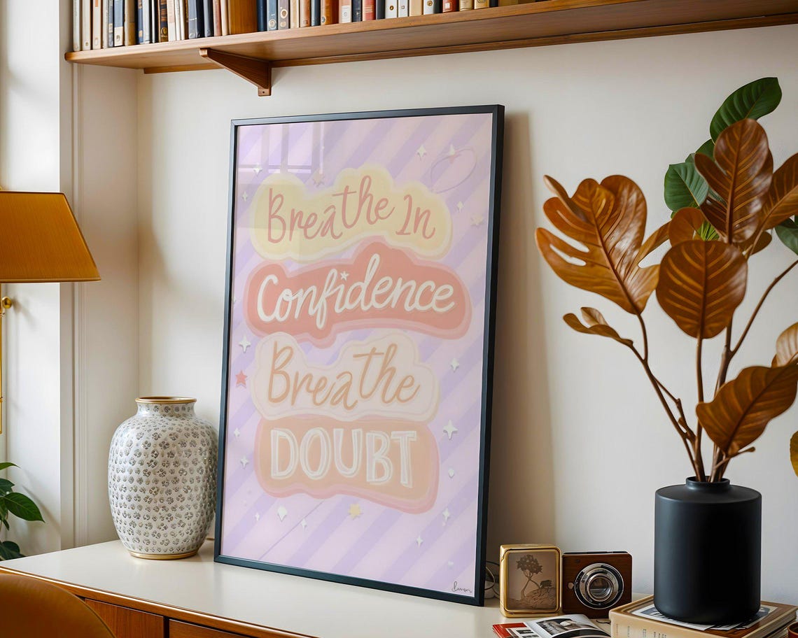 Breathe In Confidence Breathe Doubt Pastel Stripe Quote Poster - Image 5