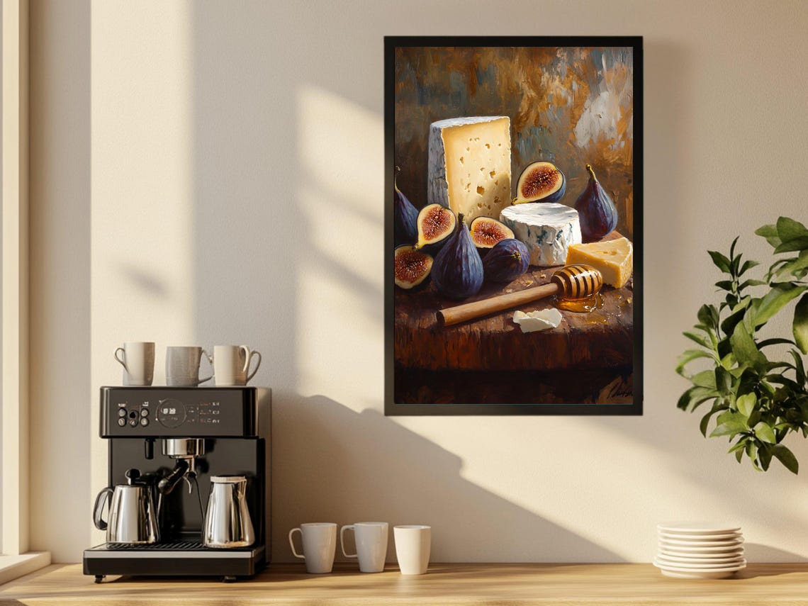 Gourmet Cheese Board with Fresh Figs and Honey Still Life Poster - Image 2