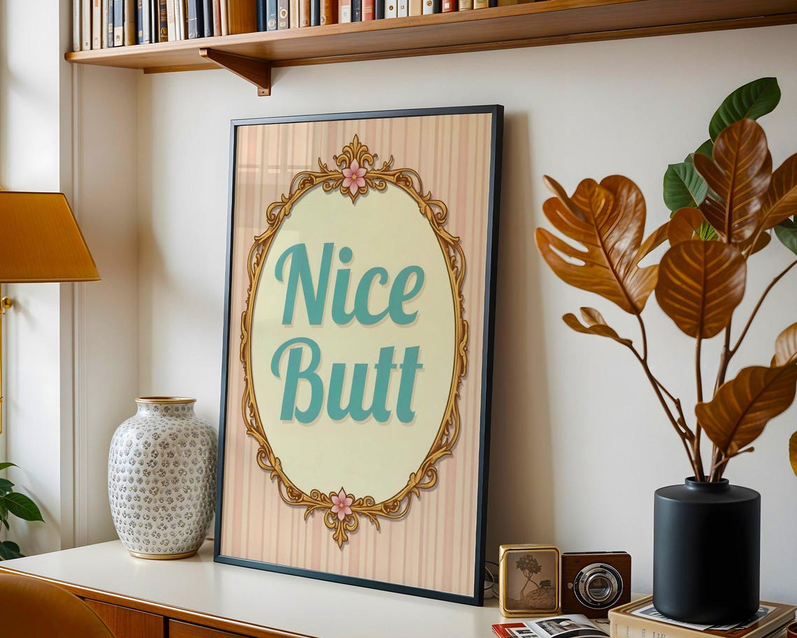 Cheeky Nice Butt Quote in a Vintage Gold Oval Frame Bathroom Poster - Image 5
