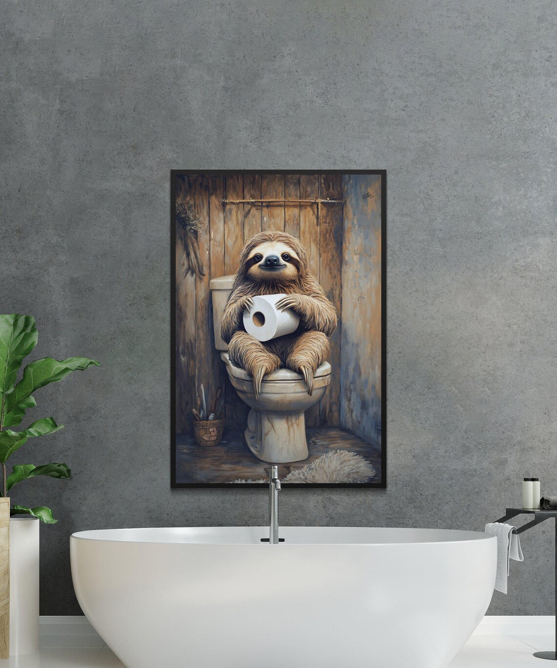 Sloth Sitting On Toilet Holding Toilet Paper Funny Animal Poster - Image 2