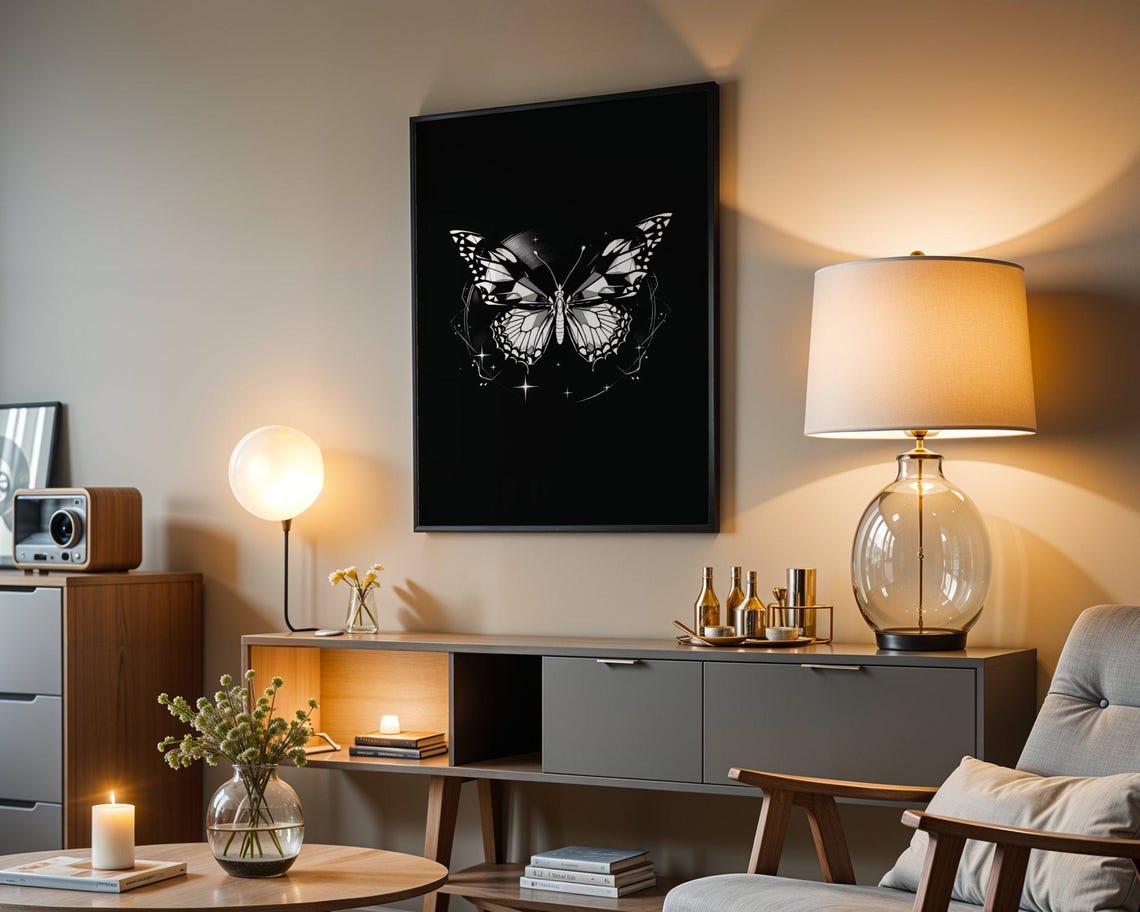 Black And White Butterfly Wall Art Butterfly Print Celestial Butterfly Decor Butterfly Illustration Butterfly Wall Decor Art Print - Image 3
