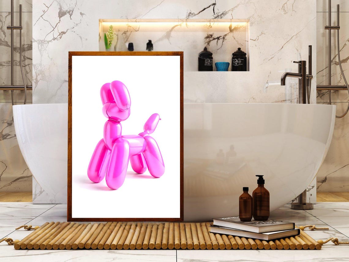 Pink Balloon Dog Pop Art Sculpture Modern Kids Room Wall Art - Image 2