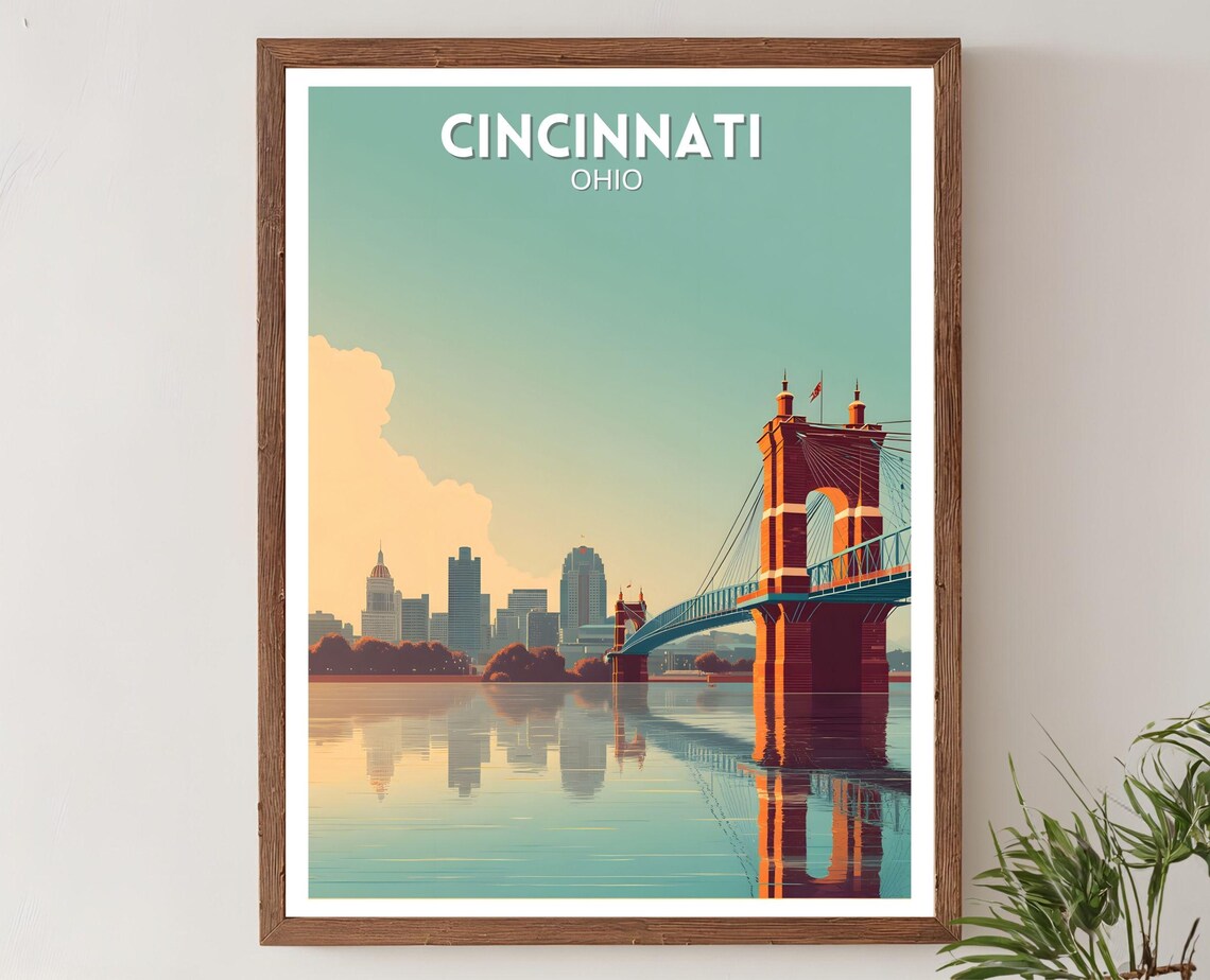 Cincinnati Ohio Vintage Travel Poster, Skyline