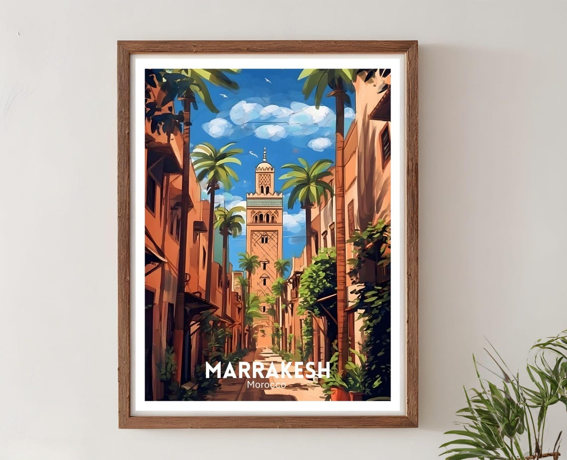 Marrakesh Travel Print Morocco Poster Wall Art Vintage Africa Decor Wanderlust