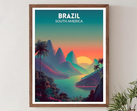 Brazil South America Vibrant Retro Futuristic Sunset Travel Poster