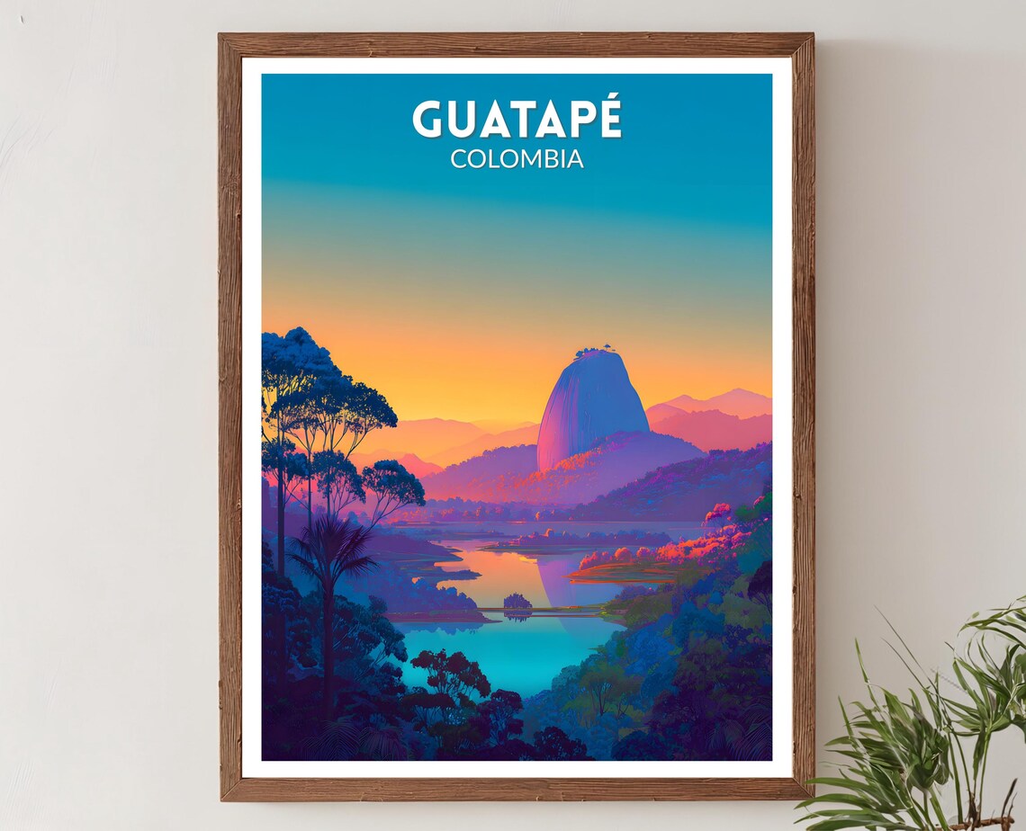 Guatap Colombia Vibrant Travel Poster, Latin Decor