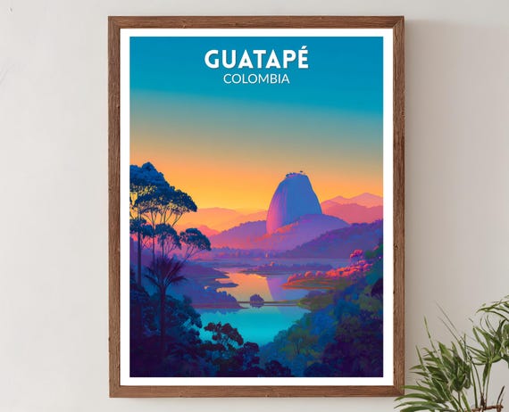 Guatap Colombia Vibrant Travel Poster, Latin Decor
