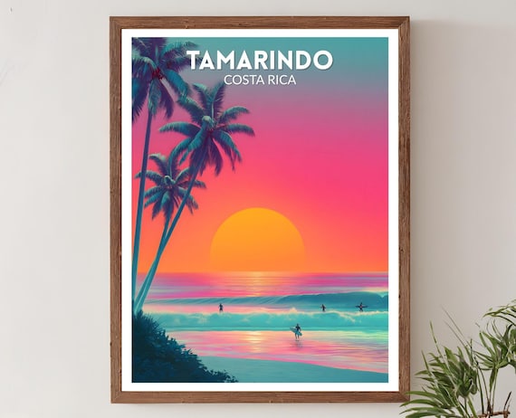 Tamarindo Costa Rica Sunset Surf Retro Futuristic Travel Poster