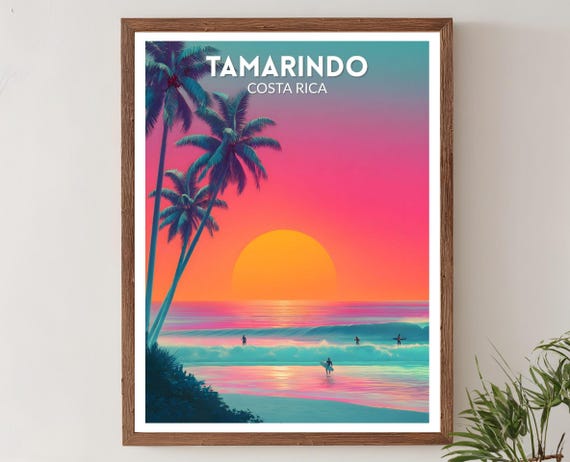 Tamarindo Costa Rica Vibrant Travel Poster Retro Futuristic Wall Art Print Colorful Coastal Sunset Modern Tropical Decor