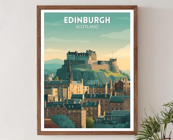 Edinburgh Scotland Retro Travel Poster, Vintage Skyline
