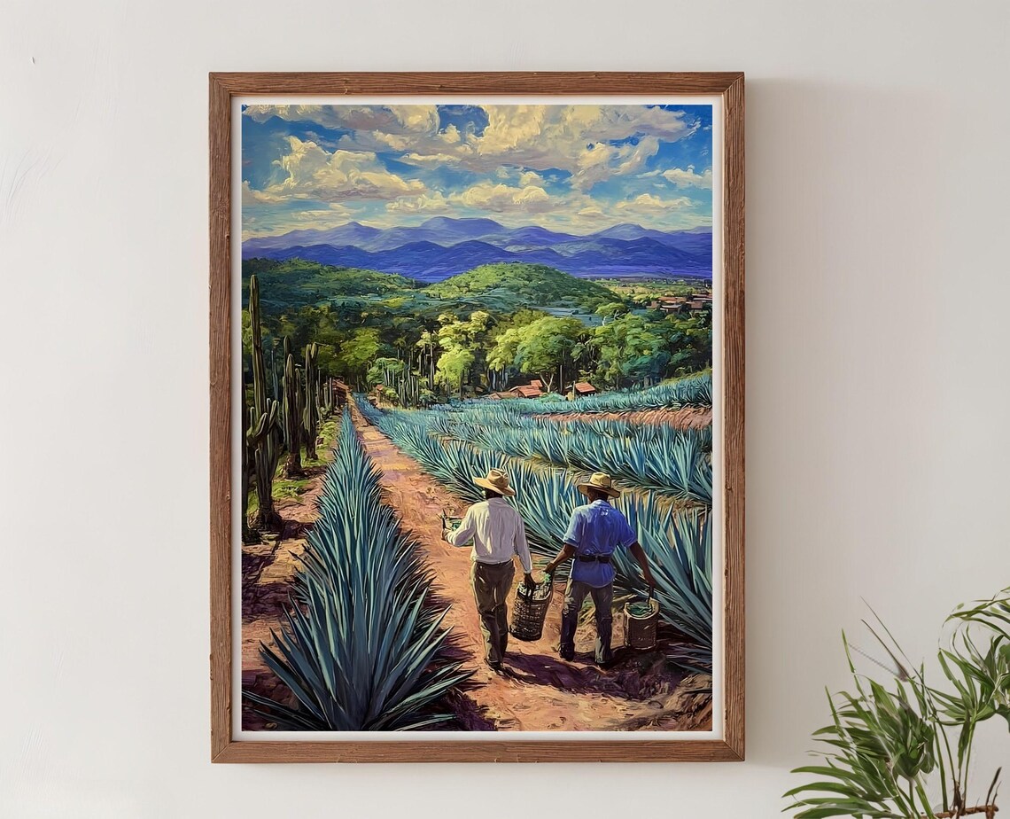 Mexican Agave Farm Art Print, Traditional Jalisco Landscape
