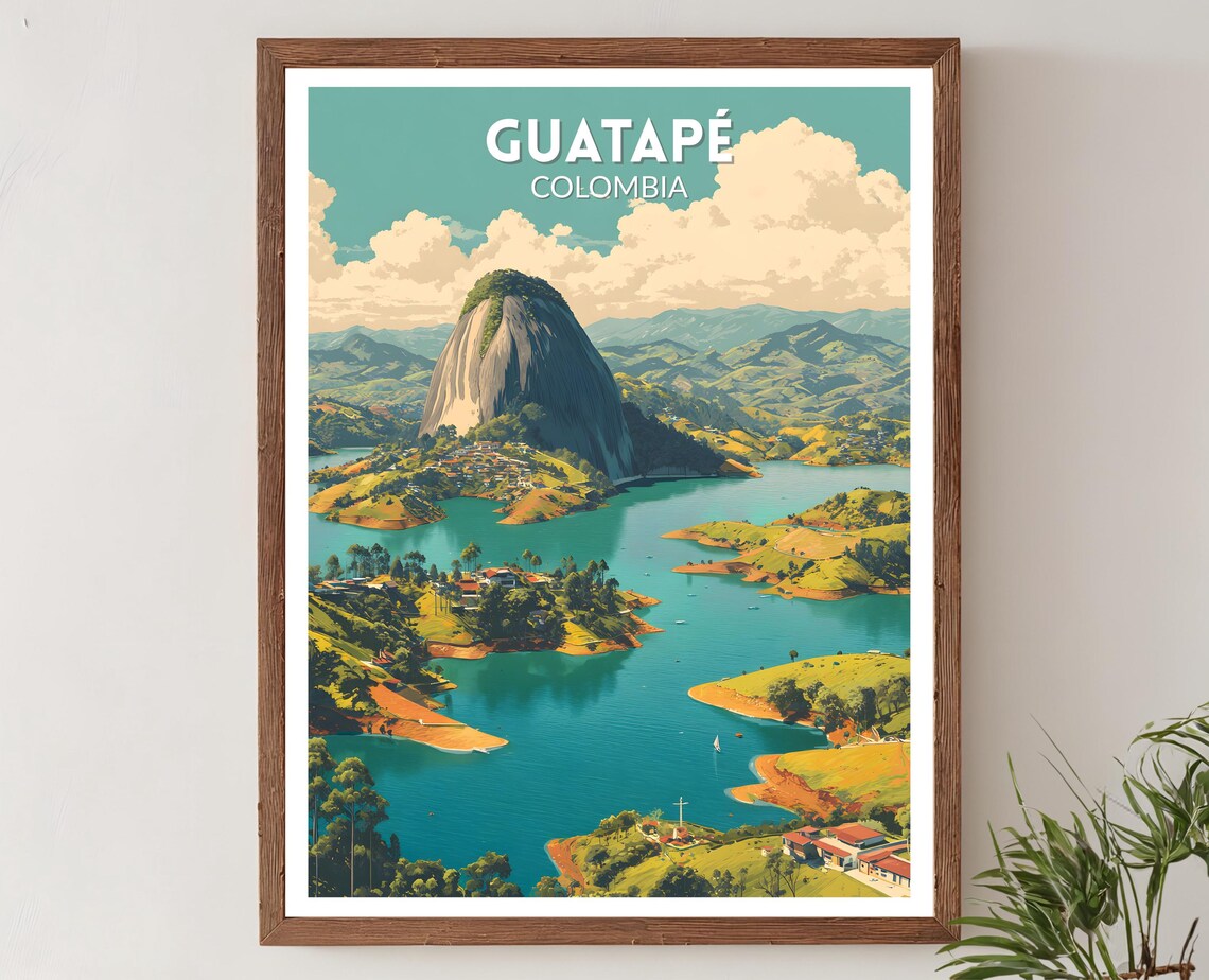 Guatapé Colombia Retro Travel Poster, Mid-Century